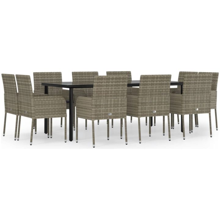 Matgrupp för trädgården dynor 11 delar svart&grå konstrottning vidaXL 200 cm table length – bild 2