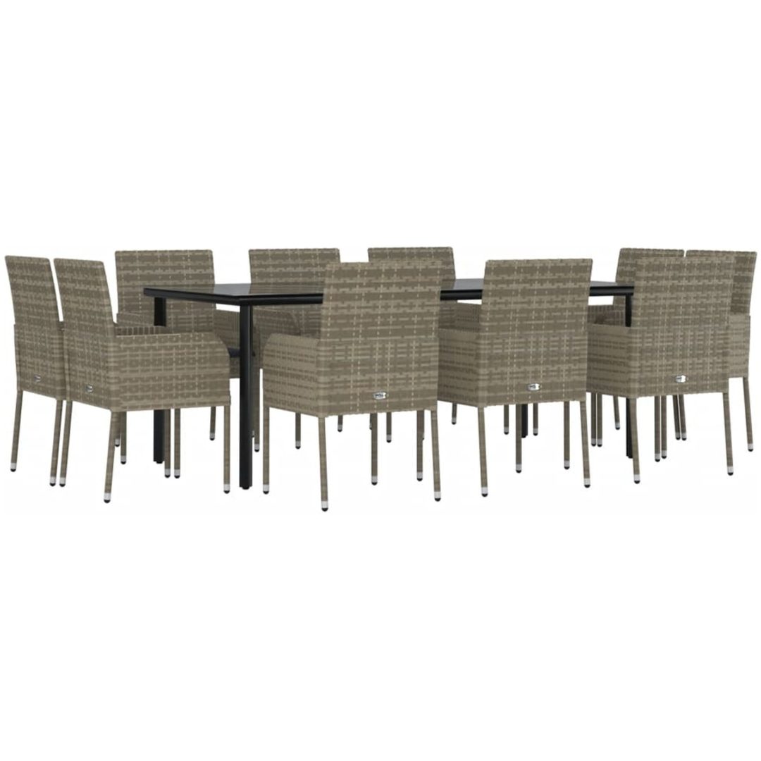 Matgrupp för trädgården dynor 11 delar svart&grå konstrottning vidaXL 200 cm table length – bild 3