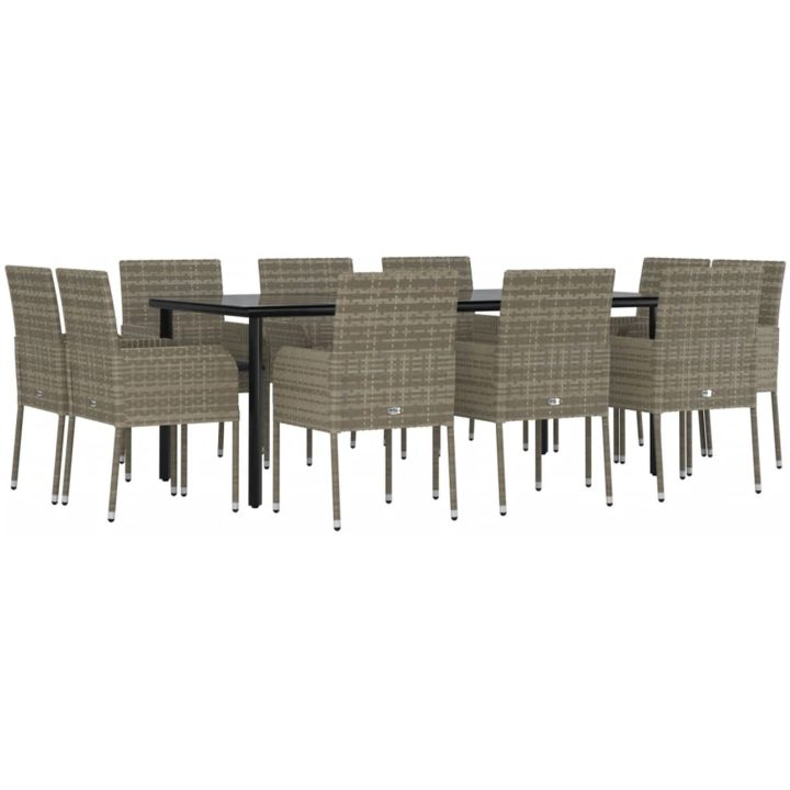 Matgrupp för trädgården dynor 11 delar svart&grå konstrottning vidaXL 200 cm table length – bild 3