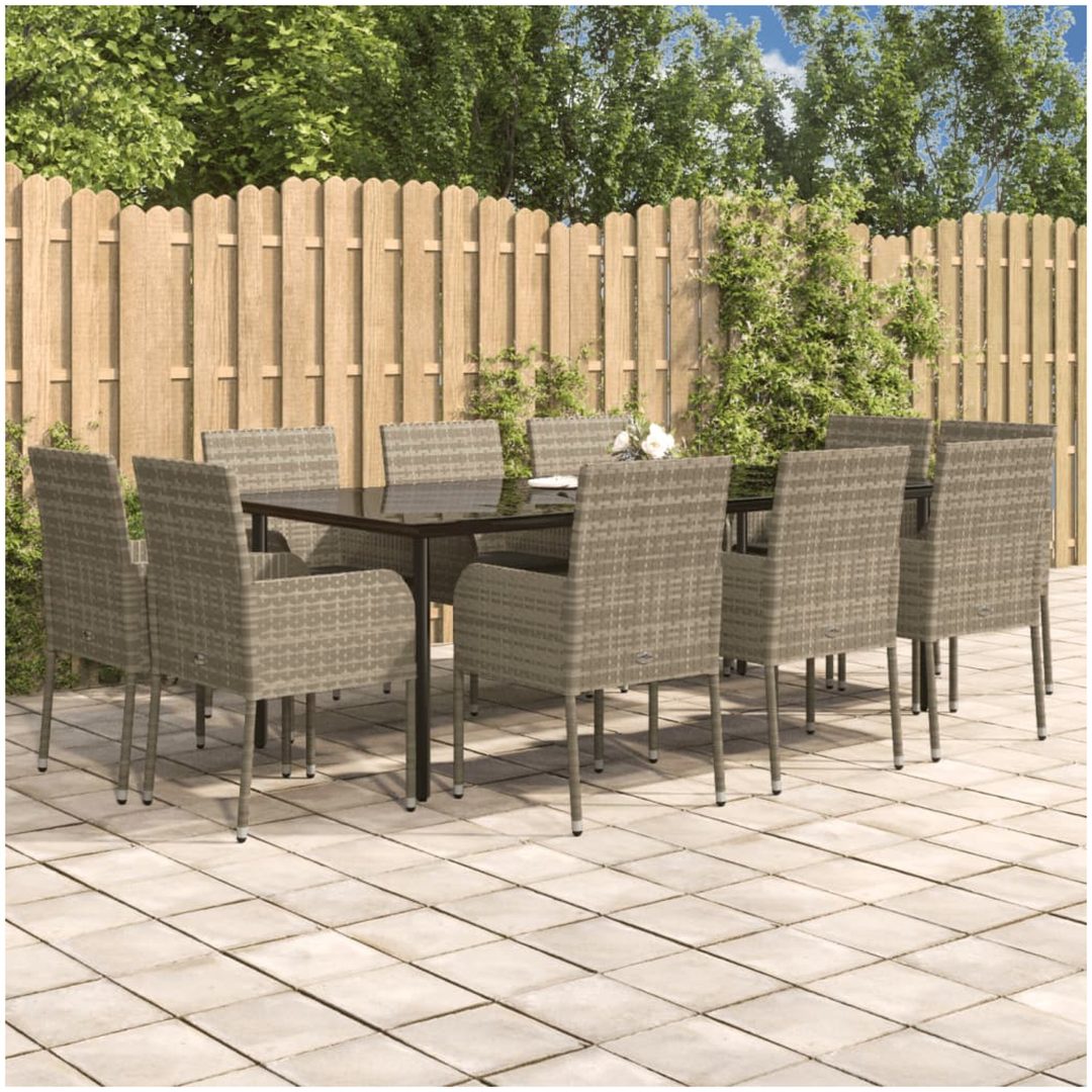 Matgrupp för trädgården dynor 11 delar svart&grå konstrottning vidaXL 200 cm table length