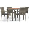 Matgrupp för trädgården dynor 5 delar grå konstrottning vidaXL 90 cm table length – miniatyr 2