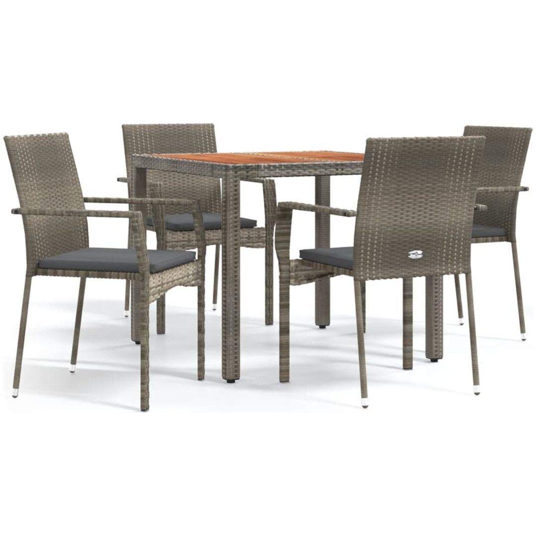 Matgrupp för trädgården dynor 5 delar grå konstrottning vidaXL 90 cm table length – bild 2