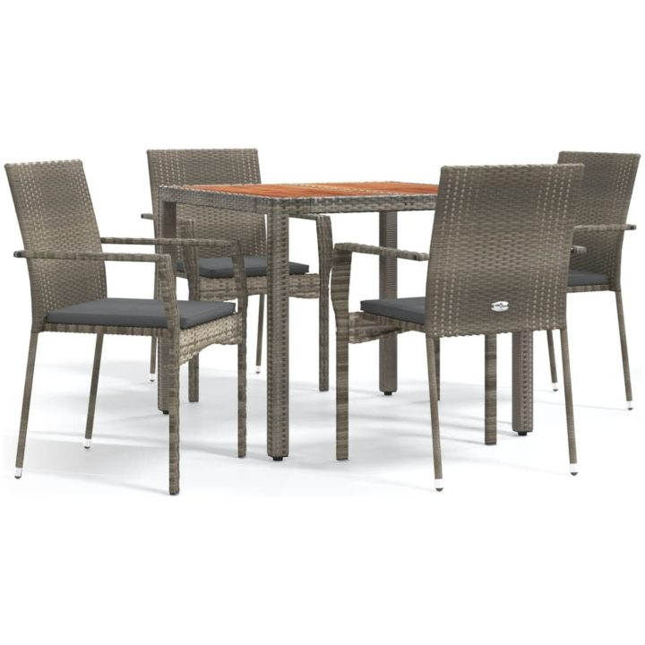 Matgrupp för trädgården dynor 5 delar grå konstrottning vidaXL 90 cm table length – bild 2