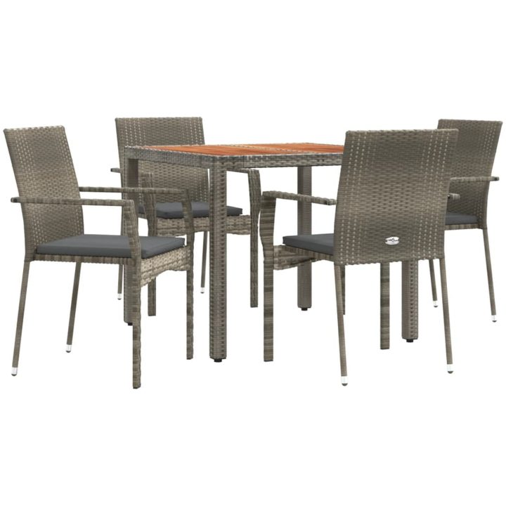 Matgrupp för trädgården dynor 5 delar grå konstrottning vidaXL 90 cm table length – bild 3