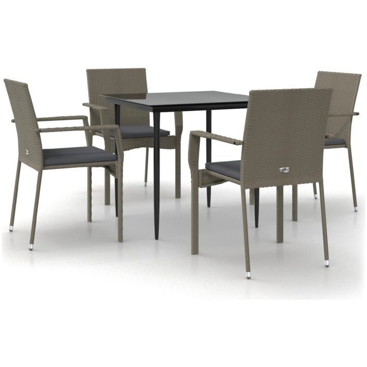 Matgrupp för trädgården dynor 5 delar svart&grå konstrottning vidaXL 80 cm table length – bild 2