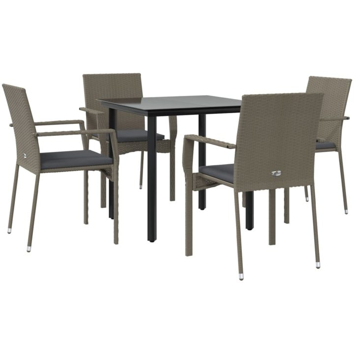 Matgrupp för trädgården dynor 5 delar svart&grå konstrottning vidaXL 80 cm table length – bild 3