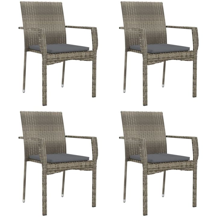 Matgrupp för trädgården dynor 5 delar svart&grå konstrottning vidaXL 80 cm table length – bild 4