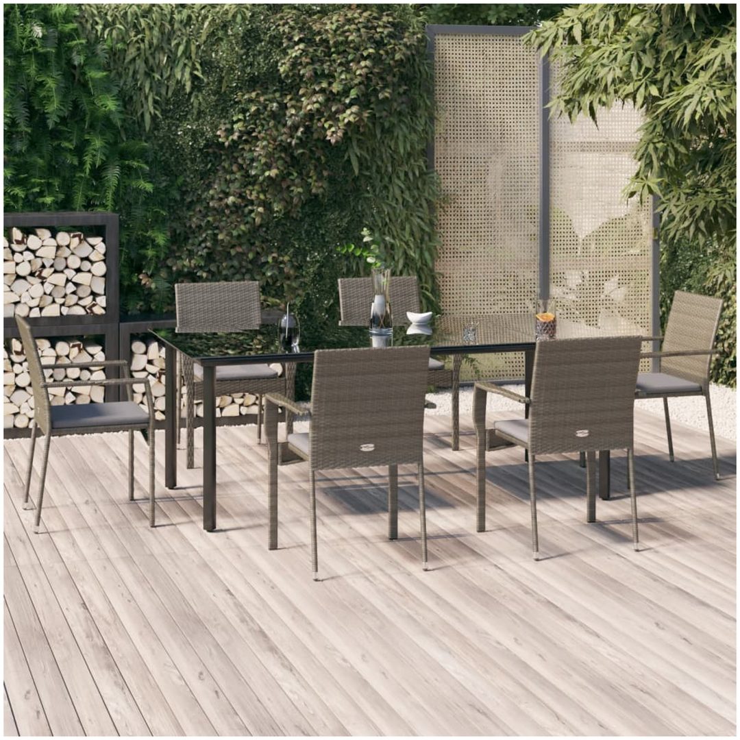 Matgrupp för trädgården dynor 7 delar svart&grå konstrottning vidaXL 200 cm table length