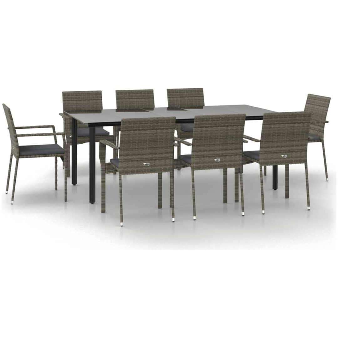 Matgrupp för trädgården dynor 9 delar svart&grå konstrottning vidaXL 200 cm table length – bild 2
