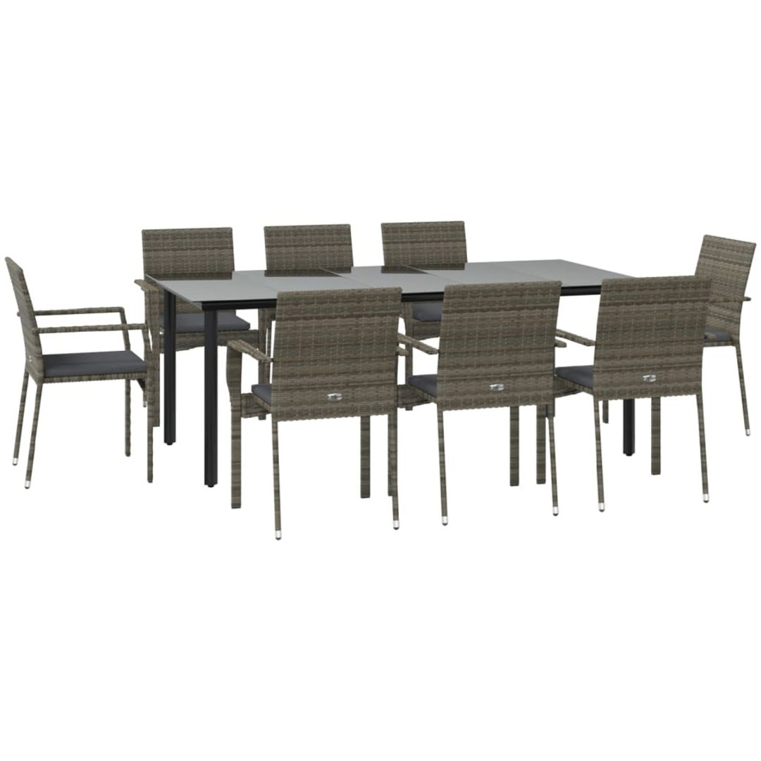 Matgrupp för trädgården dynor 9 delar svart&grå konstrottning vidaXL 200 cm table length – bild 3
