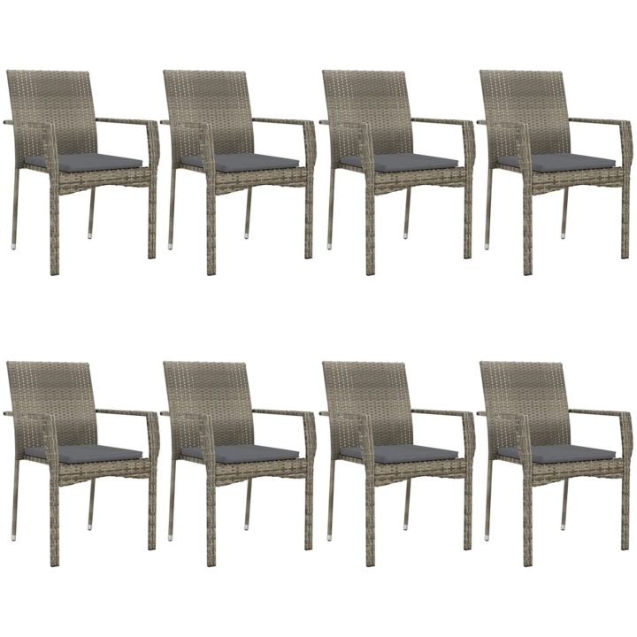Matgrupp för trädgården dynor 9 delar svart&grå konstrottning vidaXL 200 cm table length – bild 4