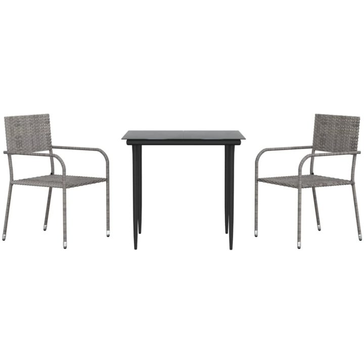 Matgrupp för trädgården grå svart 3 delar konstrotting & stål vidaXL 80 cm bordslängd – bild 2