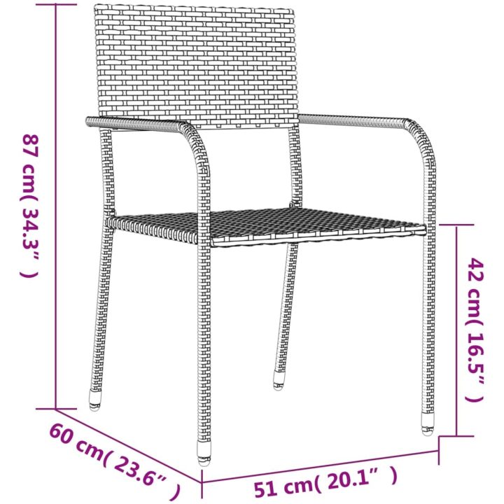 Matgrupp för trädgården grå svart 3 delar konstrotting & stål vidaXL 80 cm bordslängd – bild 12