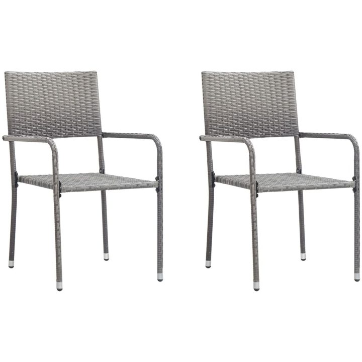 Matgrupp för trädgården grå svart 3 delar konstrotting & stål vidaXL 80 cm bordslängd – bild 3