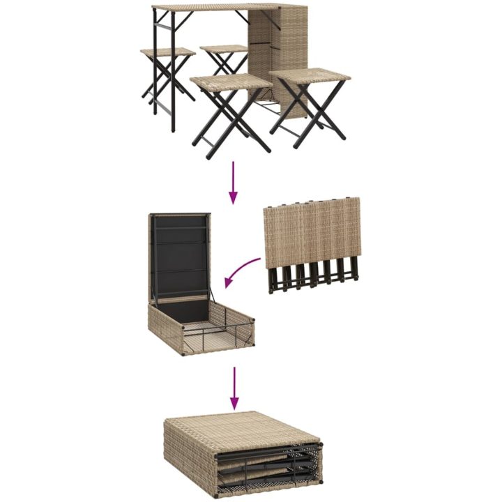 Matgrupp för trädgården hopfällbar 5 delar beige konstrotting vidaXL – bild 8