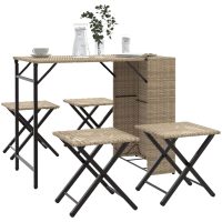Matgrupp för trädgården hopfällbar 5 delar beige konstrotting vidaXL