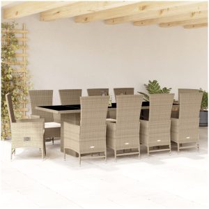 Matgrupp för trädgården med dynor 11 delar beige konstrotting vidaXL