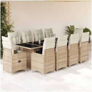 Matgrupp för trädgården med dynor 11 delar beige konstrotting vidaXL