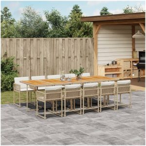 Matgrupp för trädgården med dynor 11 delar beige konstrotting vidaXL