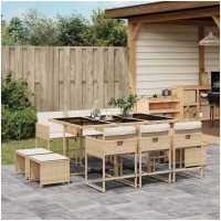 Matgrupp för trädgården med dynor 11 delar beige konstrotting vidaXL