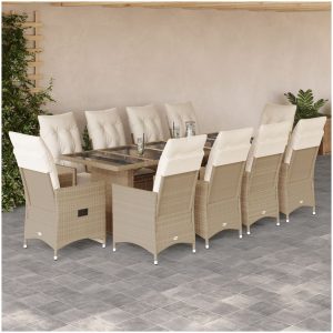 Matgrupp för trädgården med dynor 11 delar beige konstrotting vidaXL