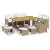 Matgrupp för trädgården med dynor 11 delar konstrotting beige vidaXL 163 cm bordslängd – miniatyr 2
