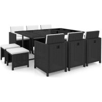 Matgrupp för trädgården med dynor 11 delar konstrotting svart vidaXL
