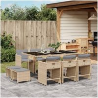 Matgrupp för trädgården med dynor 11delar mixbeige konstrotting vidaXL
