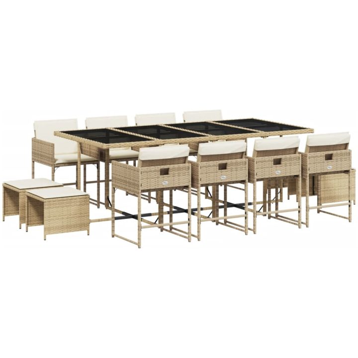 Matgrupp för trädgården med dynor 13 delar beige konstrotting vidaXL – bild 2