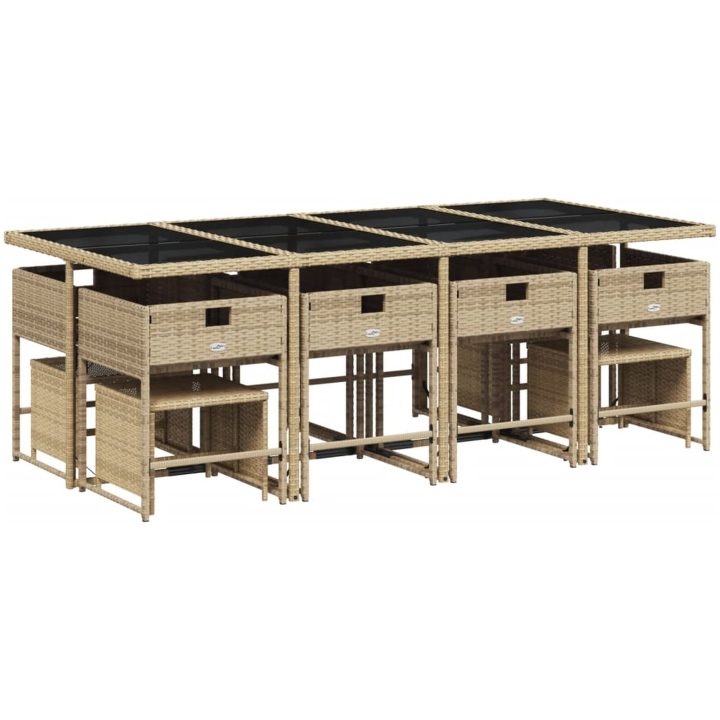 Matgrupp för trädgården med dynor 13 delar beige konstrotting vidaXL – bild 4