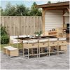 Matgrupp för trädgården med dynor 13 delar beige konstrotting vidaXL – miniatyr 1