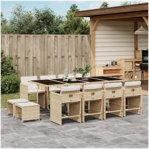 Matgrupp för trädgården med dynor 13 delar beige konstrotting vidaXL