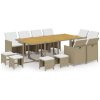 Matgrupp för trädgården med dynor 13 delar konstrotting beige vidaXL 219 cm bordslängd – miniatyr 2