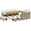 Matgrupp för trädgården med dynor 13 delar konstrotting beige vidaXL 219 cm bordslängd – miniatyr 3