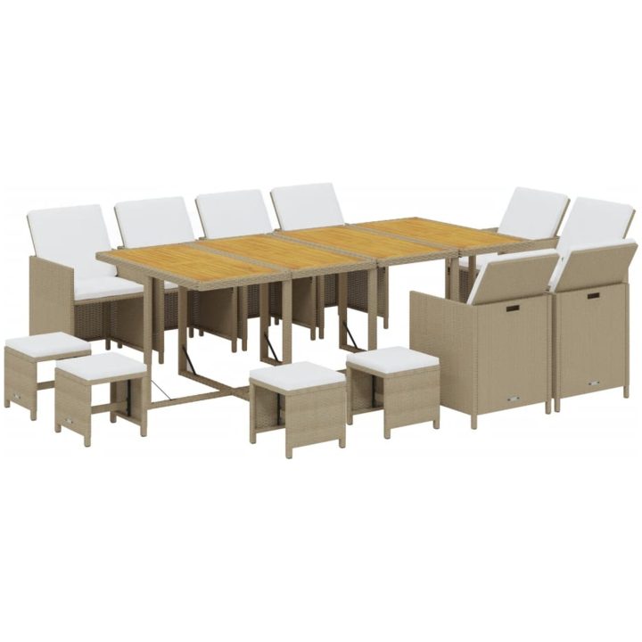 Matgrupp för trädgården med dynor 13 delar konstrotting beige vidaXL 219 cm bordslängd – bild 3