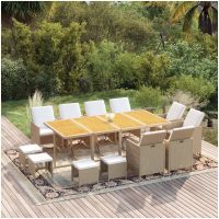 Matgrupp för trädgården med dynor 13 delar konstrotting beige vidaXL