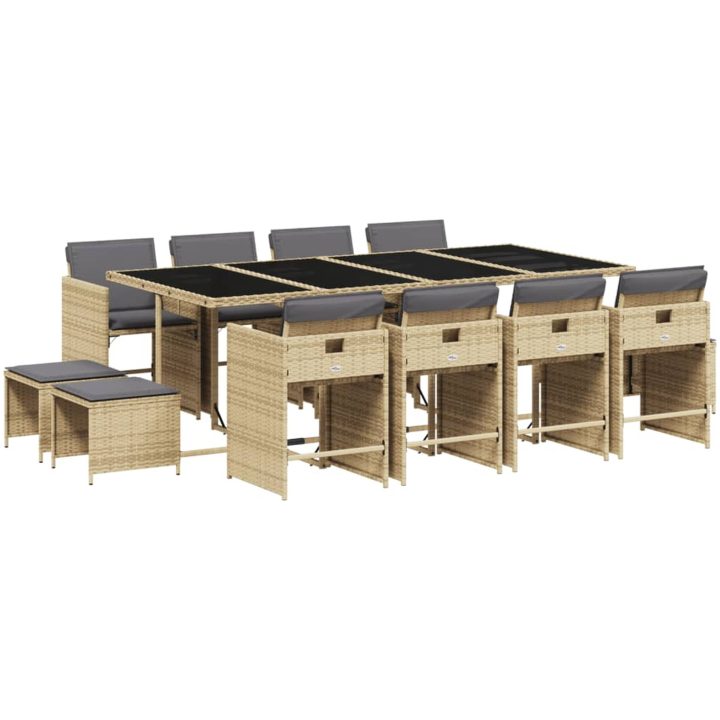 Matgrupp för trädgården med dynor 13delar mixbeige konstrotting vidaXL – bild 2