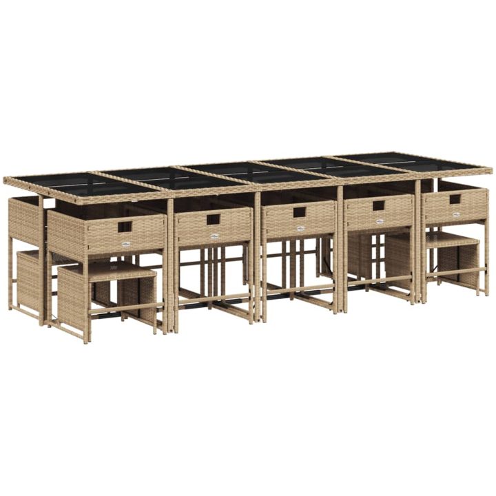 Matgrupp för trädgården med dynor 15 delar beige konstrotting vidaXL – bild 5
