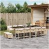Matgrupp för trädgården med dynor 15 delar beige konstrotting vidaXL – miniatyr 1