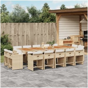 Matgrupp för trädgården med dynor 15 delar beige konstrotting vidaXL