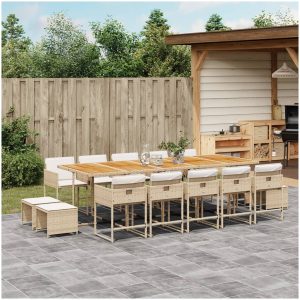 Matgrupp för trädgården med dynor 15 delar beige konstrotting vidaXL