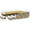 Matgrupp för trädgården med dynor 15 delar konstrotting beige vidaXL – miniatyr 3