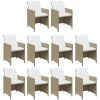 Matgrupp för trädgården med dynor 15 delar konstrotting beige vidaXL – miniatyr 4