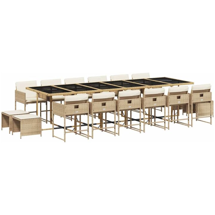 Matgrupp för trädgården med dynor 17 delar beige konstrotting vidaXL – bild 2