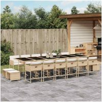 Matgrupp för trädgården med dynor 17 delar beige konstrotting vidaXL