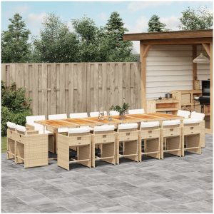 Matgrupp för trädgården med dynor 17 delar beige konstrotting vidaXL
