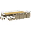 Matgrupp för trädgården med dynor 17 delar konstrotting beige vidaXL – miniatyr 3