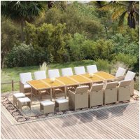 Matgrupp för trädgården med dynor 17 delar konstrotting beige vidaXL