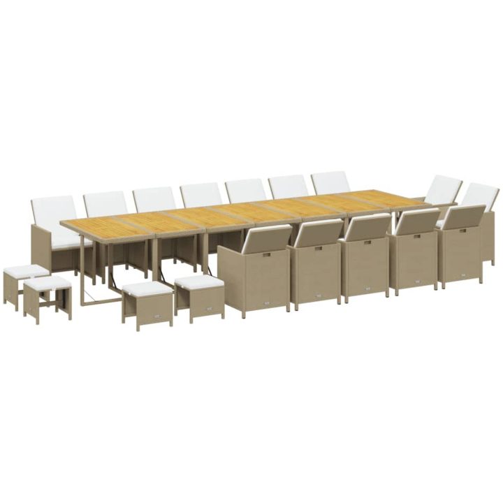Matgrupp för trädgården med dynor 19 delar konstrotting beige vidaXL – bild 3