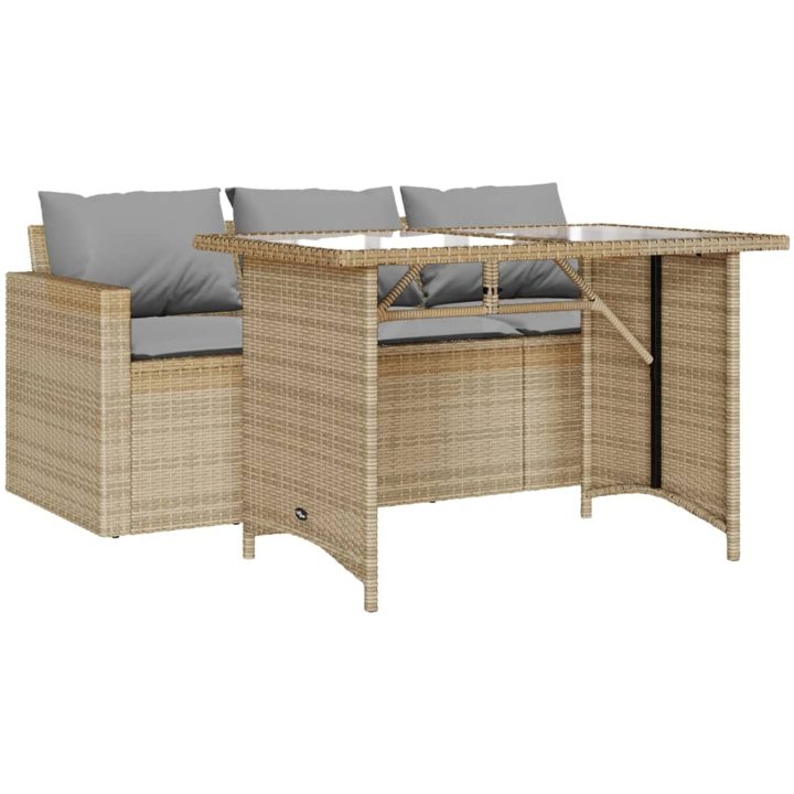 Matgrupp för trädgården med dynor 2 delar beige konstrotting vidaXL – bild 2